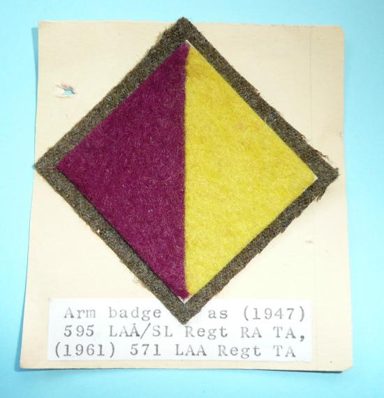 595th  LAA / SL Regiment RA (TA) / 571 LAA Regiment (TA)Felt Cloth Arm Badge Flash Designation (9th Battalion Middlesex Regiment)