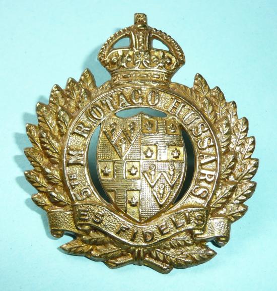 WW1 New Zealand (NZ) 5th Mounted Rifles (Otago Hussars) Brass Gilding Metal Cap Badge, 2nd Pattern