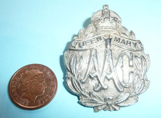 Queen Marys Army Army Auxiliary Corps (AAC) Silvered Cap Badge Sized Sweetheart Pin OCA Badge Brooch
