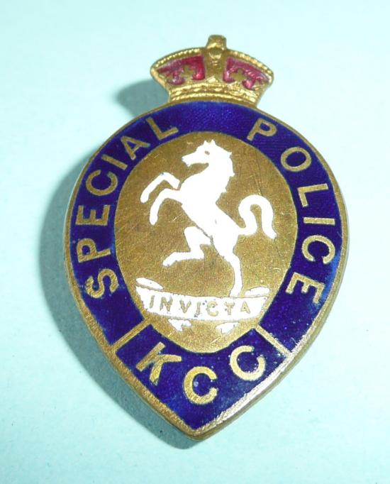 WW1 Kent KCC Constabulary Special Police Constable Gilt and Enamel Lapel Badge