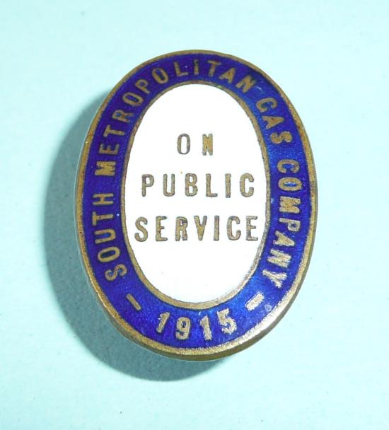 WW1 South Metropolitan (London) Gas Company On War Service Enamel & Gilt Lapel Badge - 1915
