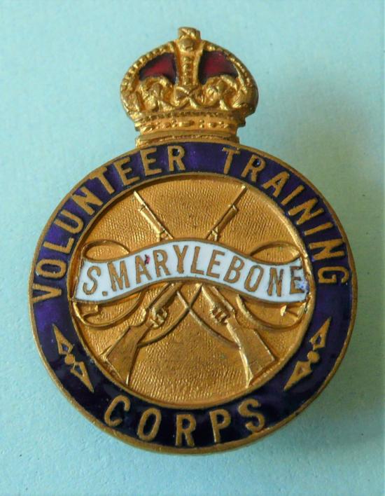 WW1 South Marylebone (London) Volunteer Training Corps (VTC) Enamel & Gilt Lapel Badge