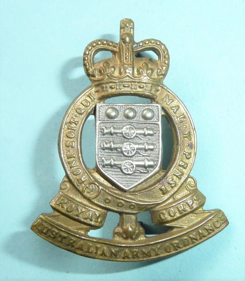 Royal Corps Australian Army Ordnance Bi-Metal Cap Badge, Circa 1953 - 1960