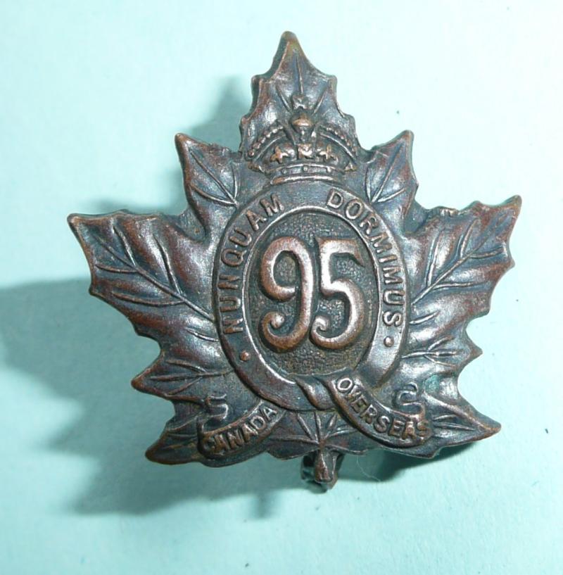 The Quartermaster's Store WW1 Canada 95th CEF Bronze Canadian Collar Badge Ellis