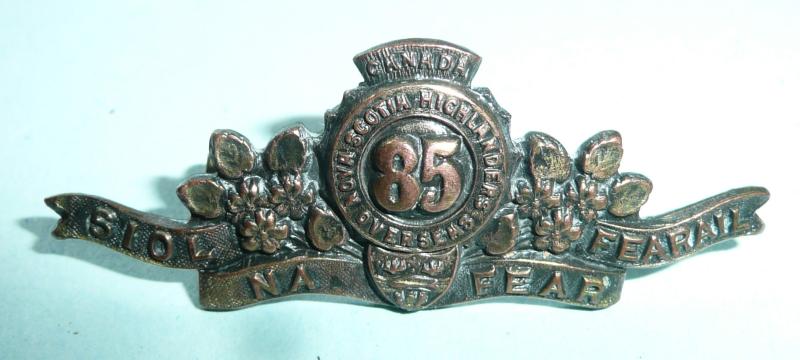 WW1 Canada 85th CEF Pickled Finish Canadian Collar Badge