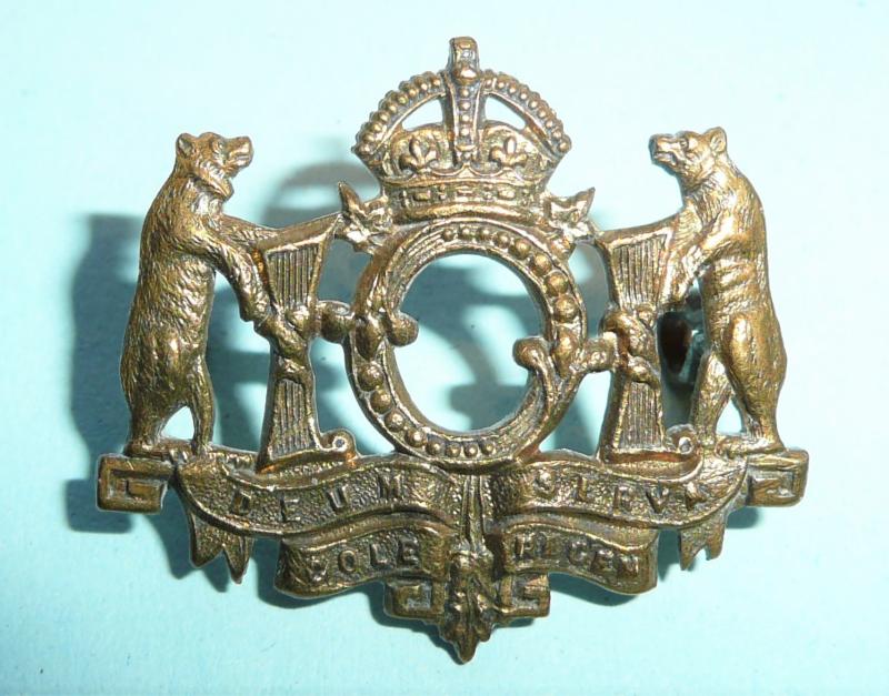 Canadian Militia 101st Regiment (Edmonton Fusiliers) Brass Collar Badge, Circa 1909 - 1914