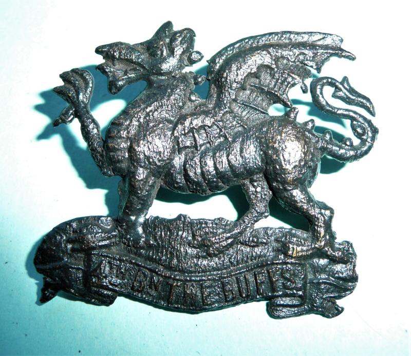 4th Battalion (TF) The Buffs (East Kent Regiment) Blackened Brass Cap Badge - Repaired