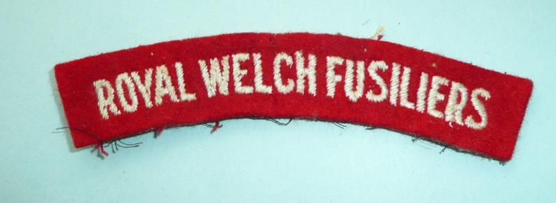 Royal Welch Fusiliers Embroidered White on Red Cloth Shoulder Title