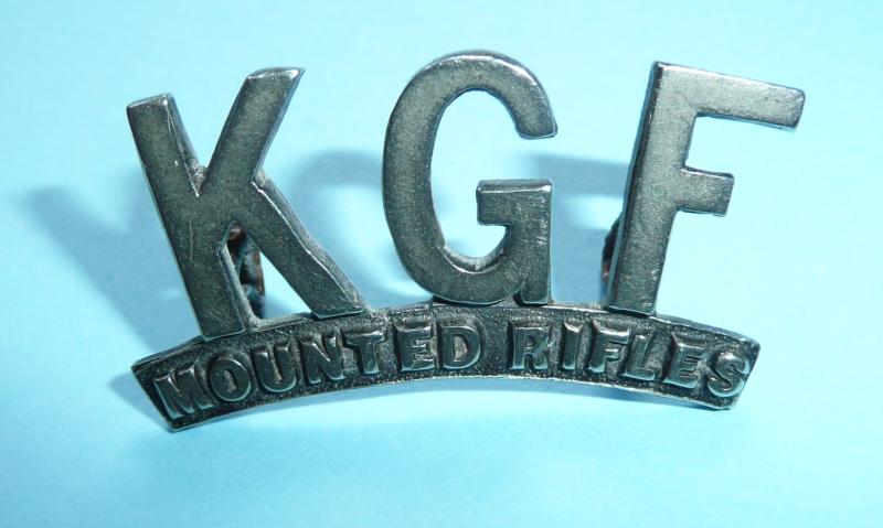 Indian Auxiliary Army - Kolar Gold Fields ( KGF ) Mounted Rifles Silvered White Metal Shoulder Title - Pre 1917