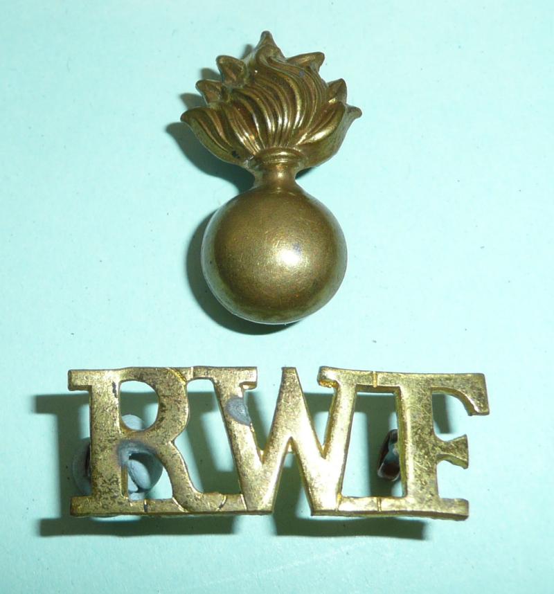 Royal Welsh Fusiliers (RWF) Two Part Other Ranks Brass Shoulder Title