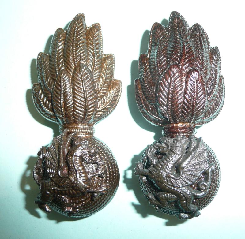 Royal Welsh Fusiliers Officers OSD Facing Pair of Upright Collar Badges - Dragons