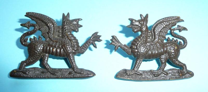 The Buffs (East Kent Matched Facing Pair of Bronzed Collar Badges