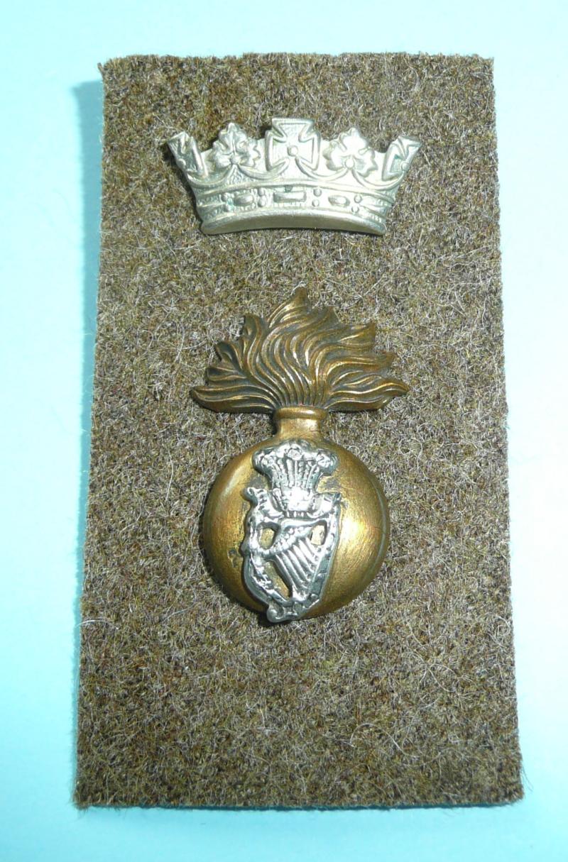 Royal Irish Fusiliers (RIF) 2 part Bi-metal Cap Badge with White Metal Coronet