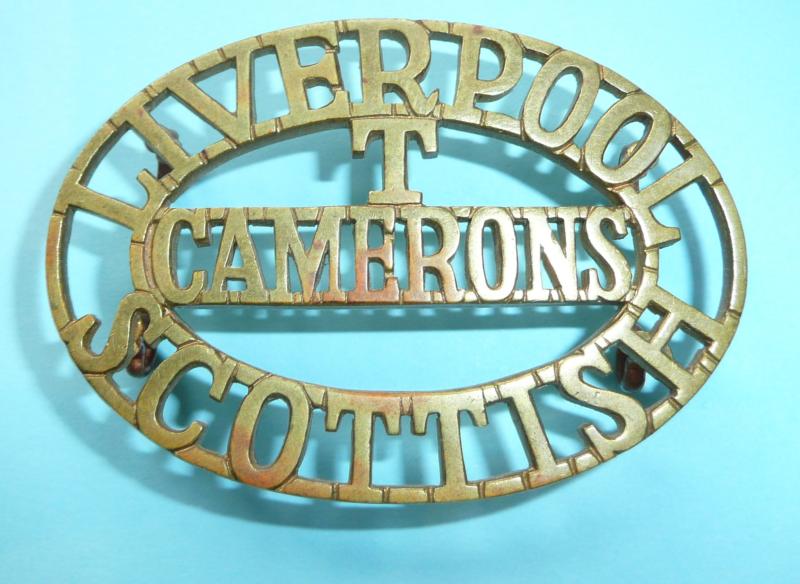 Liverpool Scottish T Camerons One Piece Oval Brass Shoulder TItle