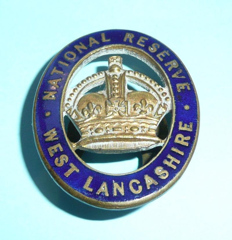WW1 National Reserve West Lancashire Mufti Enamel and Gilt Buttonhole Lapel Badge