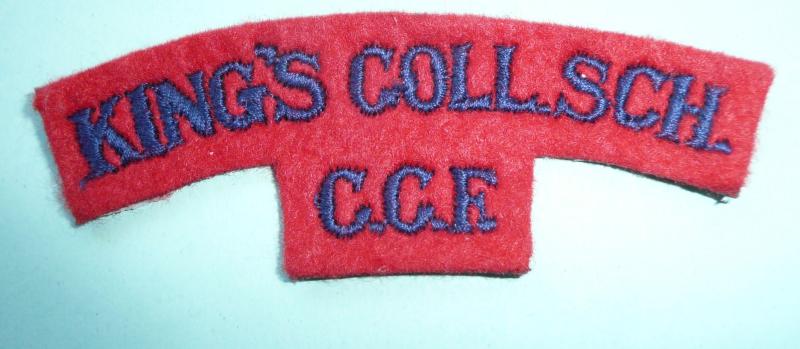 Kings College School (Wimbledon) CCF Embroidered Blue on Red Felt Cloth Shoulder Title (Type 2)