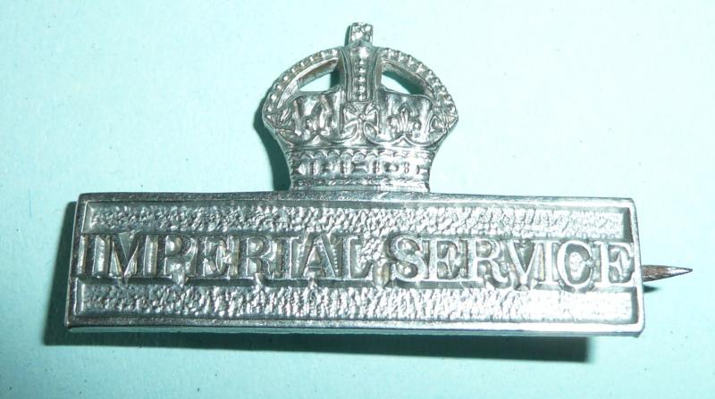 WW1 Territorial Force Imperial Service Volunteer white metal uniform breast badge bar pin clasp