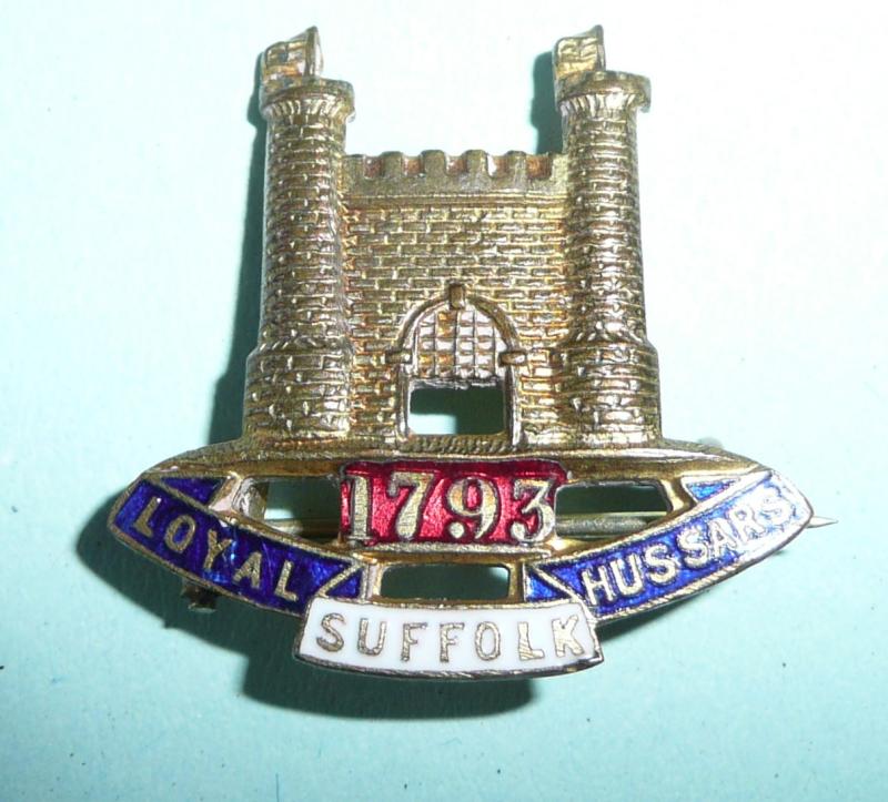 Loyal Suffolk Hussars Enamel and Gilt Sweetheart Brooch Pin Badge