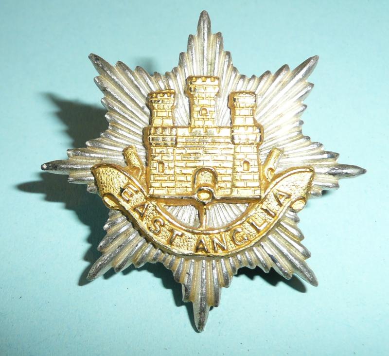 East Anglian Brigade Officers Silver Plated & Gilt Cap Badge