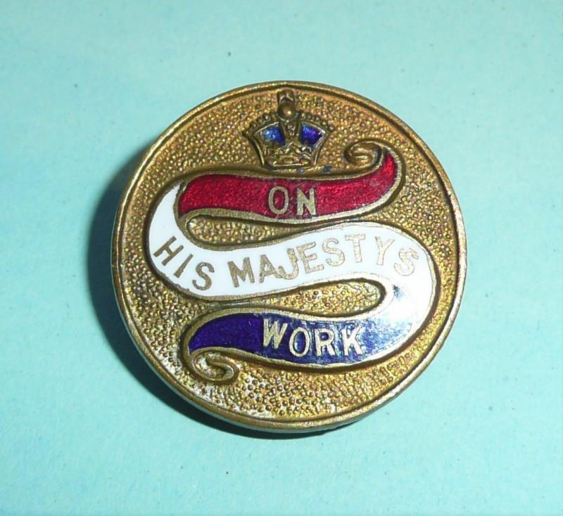 WW1 Hone Front On War Service - On His Majestys Work Enamel & Gilt Lapel Buttonhole Badge