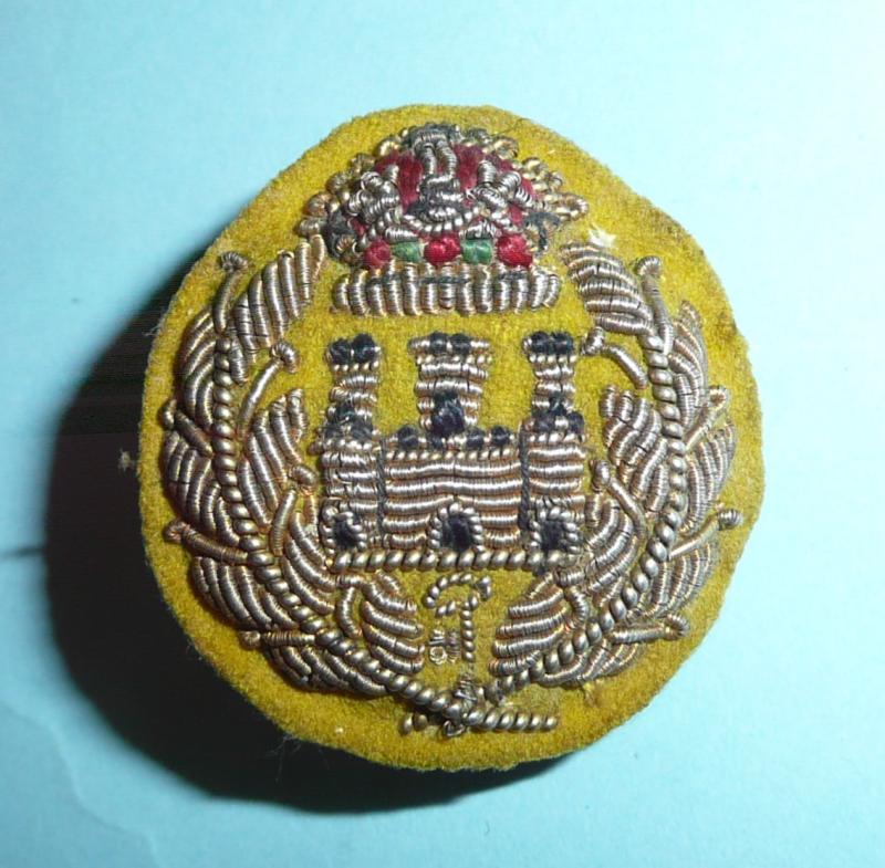 Suffolk Regiment Officers Bullion Collar Badge on Backing Plate, King's Crown