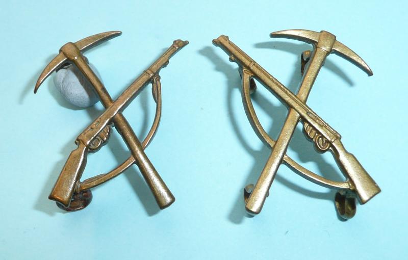 WW1 Brass Universal Pattern Pioneer Battalion Other Ranks Facing Pair of Collar Badges, various units