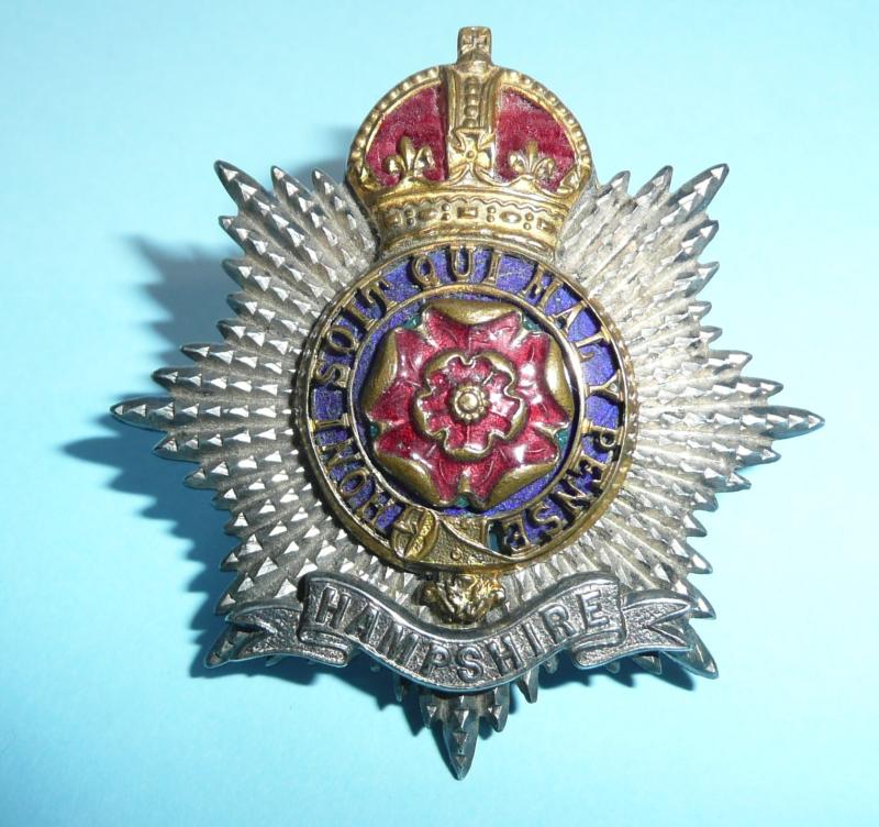 The Hampshire Regiment Officers Enamel Silver and Gilt Cap Badge - Marked Silver