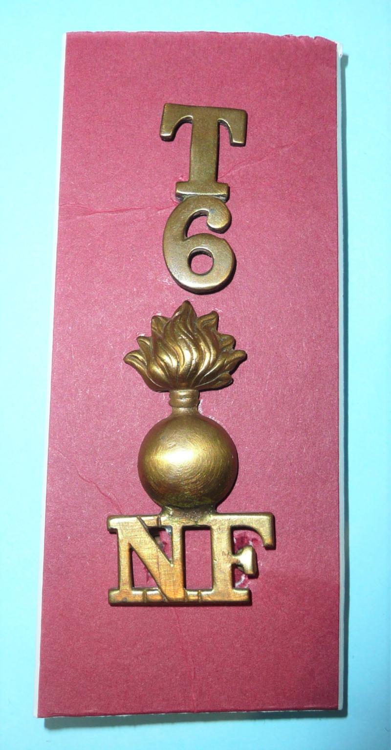 T / 6 / NF Two-piece brass shoulder title 6th Territorial Battalion, The Northumberland Fusiliers