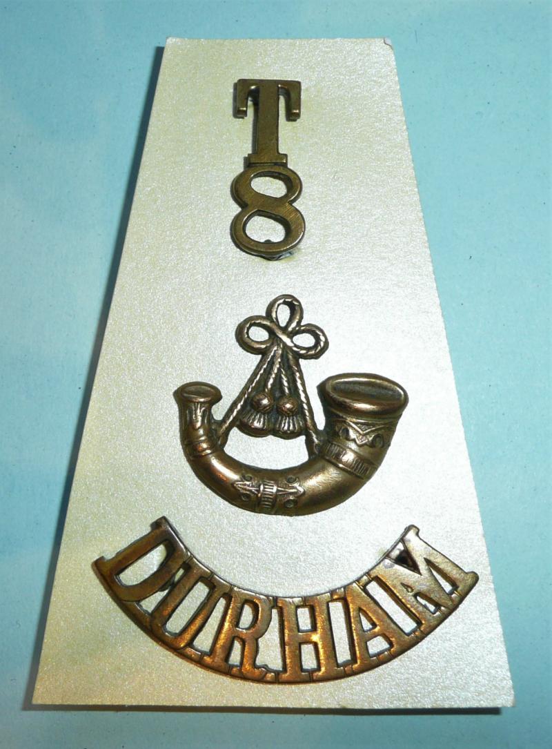 8th (Territorial) Battalion Durham Light Infantry Three Piece Brass Shoulder Title