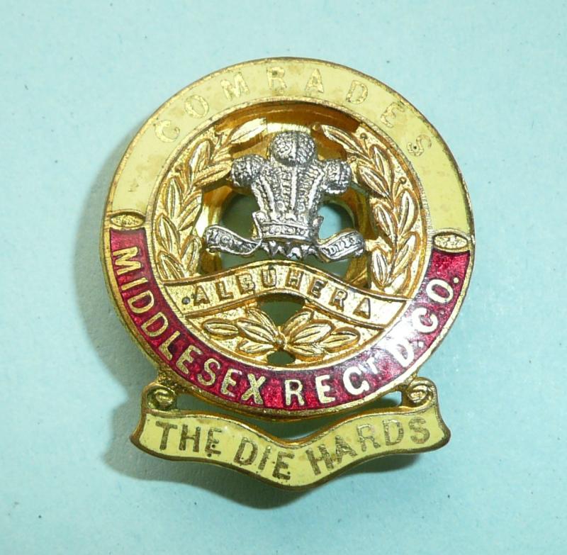 The Middlesex Regiment (The Die Hards) Old Comrades Association (OCA) Enamel and Gilt Brass Lapel Buttonhole Badge
