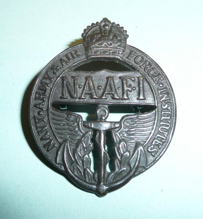 NAAFI Original Royal Navy, Army and Air Force Institute Bronze Cap Badge, Kings Crown