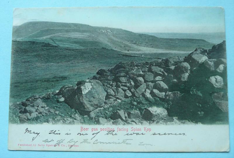 Original Boer War Hand-tinted colour Scenery Postcard  - Boer Gun Position facing the tragic headland of Spion Kop