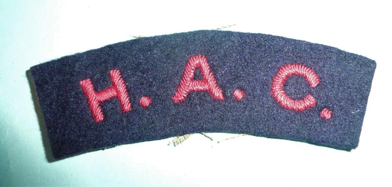 WW2 HAC Honourable Artillery Company Embroidered Red on Blue Cloth Felt Shoulder Title