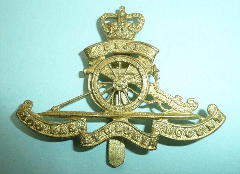 South Pacific - Fiji Artillery Gilding Metal Full Size Cap Badge - Dowler