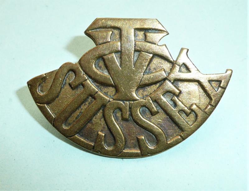 WW1 Home Front - Sussex VTC (Volunteer Training Corps) Brass Shoulder Title