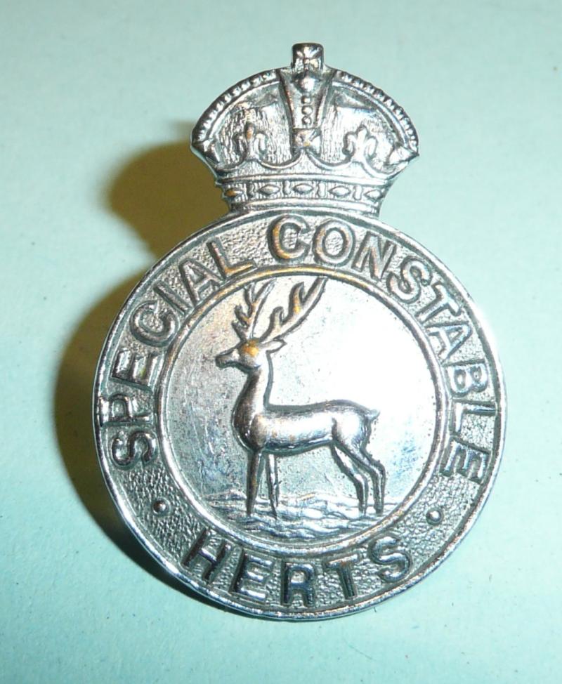 WW2 Herts Hertfordshire Special Constable Chrome Cap Badge