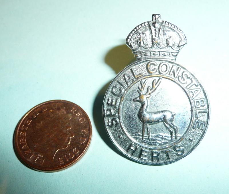 WW2 Herts Hertfordshire Special Constable Chrome Cap Badge