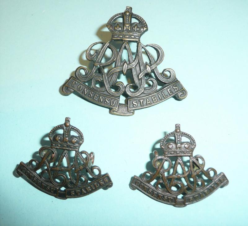 Royal Australian Artillery Siege Brigade Officers Cap and Collar Badge Set