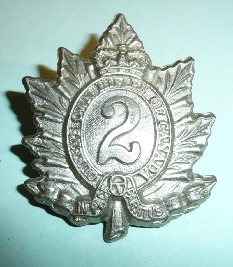 Queens Own Rifles Canada White Metal Cap Badge - Birks
