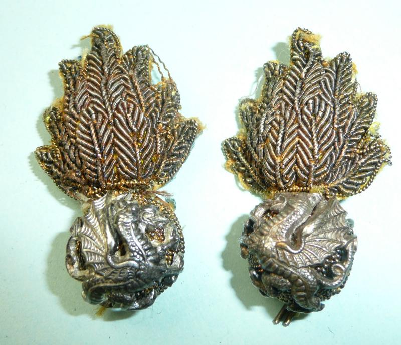 Royal Welsh Fusiliers (RWF) Matched Facing Pair of Officers Mess Dress Collar Badges