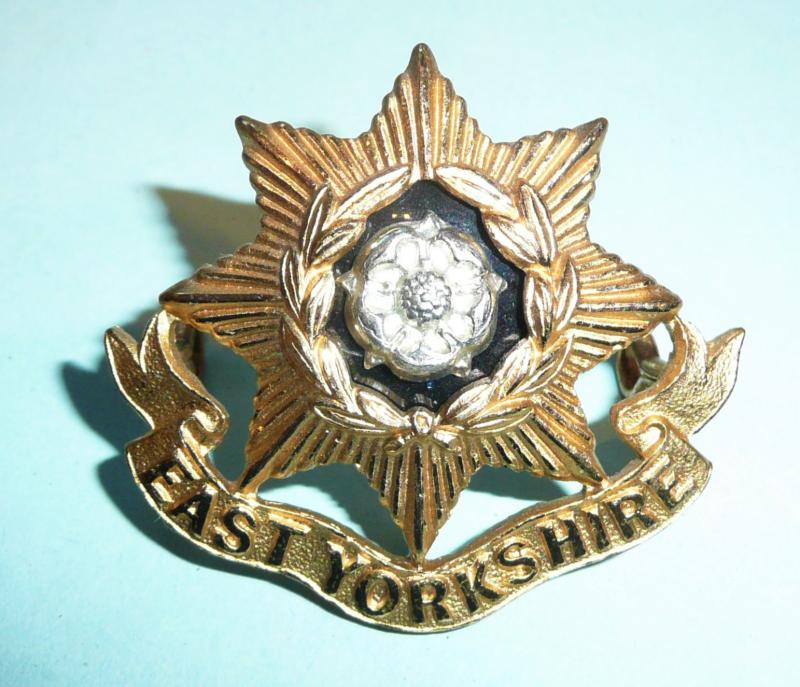 East Yorkshire Regiment Officers No 1 Full Dress Silver Plated, Enamel and Gilt Cap Badge