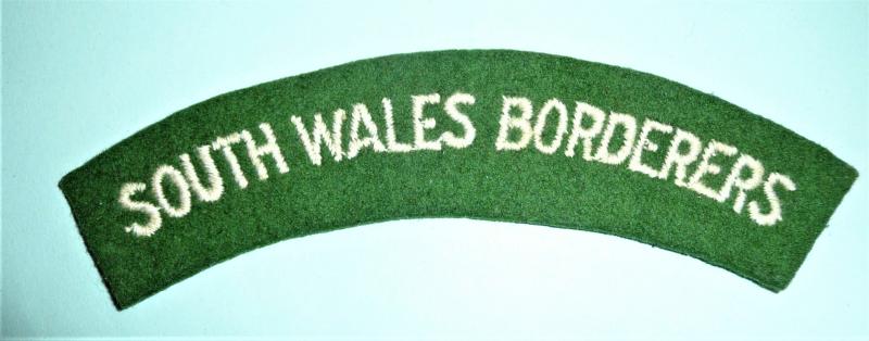 South Wales Borderers (SWB) Woven White on Green Felt Cloth Shoulder Title - Regimental Pattern