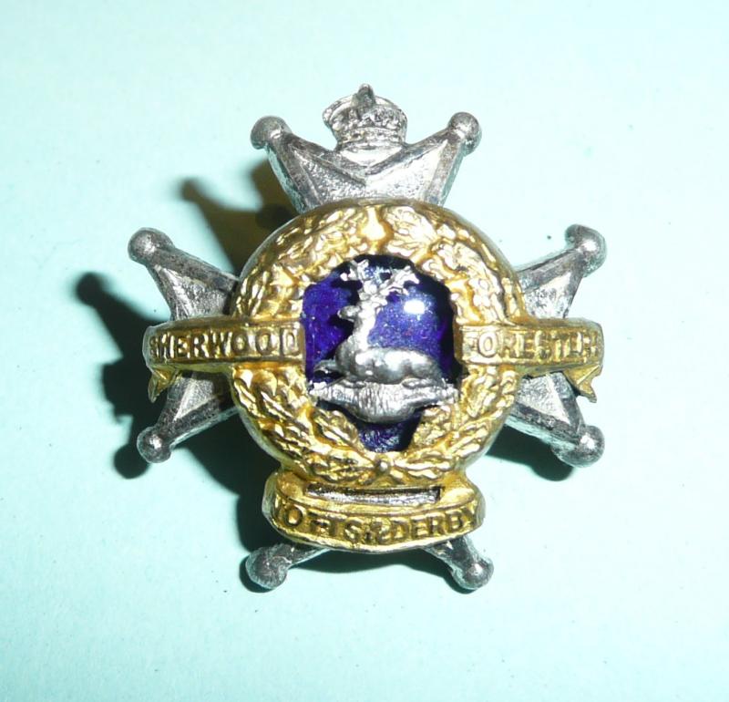 Sherwood Foresters (Notts & Derby Regiment) Officers Silver Plate Gilt and Enamel Collar Badge / Forage Cap Badge