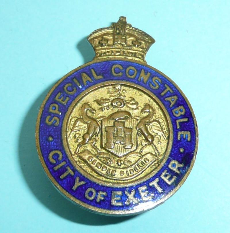 Post WW1 Exeter City Police Special Constable Constabulary Police Gilt and Enamel Mufti Buttonhole Lapel Badge