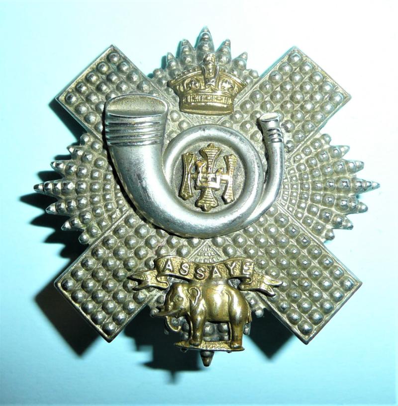 Victorian QVC Highland Light Infantry (HLI) Officers / NCO's Silver Plated and Gilt Glengarry Cap Badge, QVC Crown