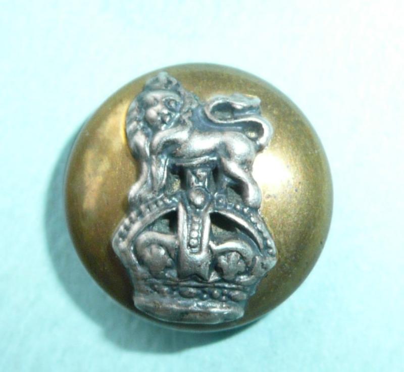 Royal West Kent Regiment Officer's Mounted Silver Plate on Gilt Cap Button, King's Crown