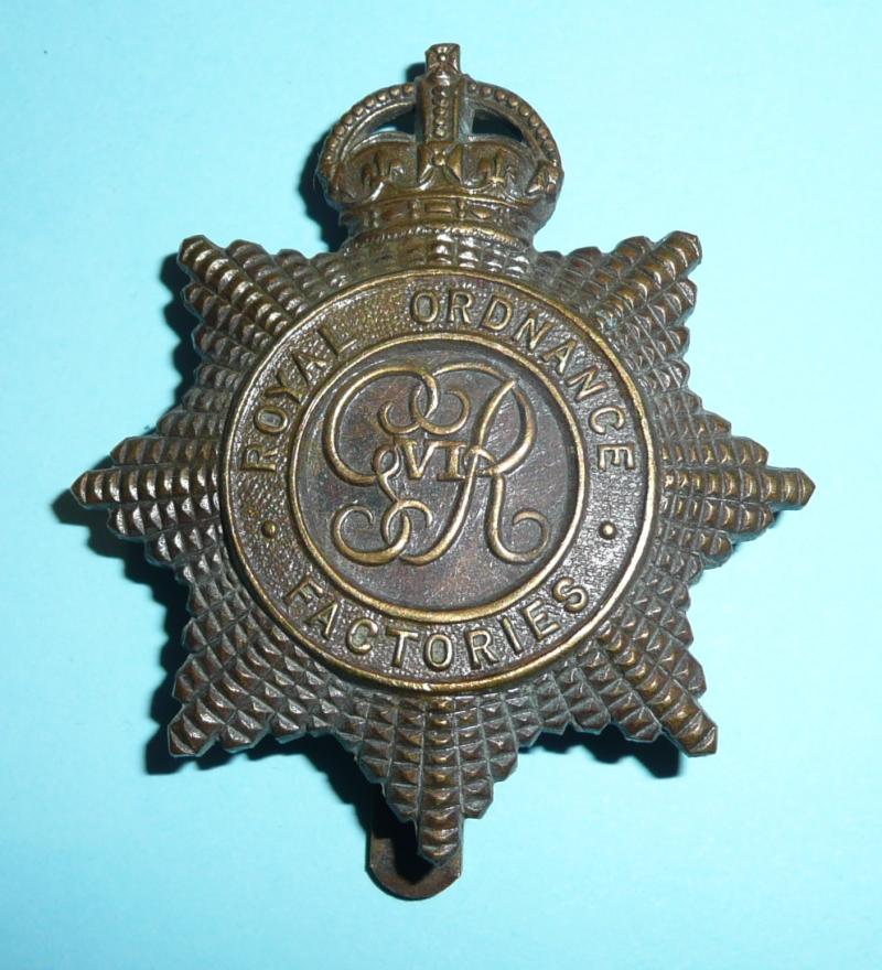 WW2 Home Front - Royal Ordnance Factory (ROF) GVI Brass Cap Badge