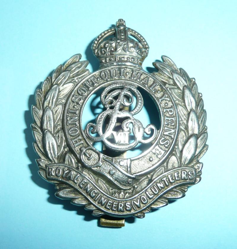 Royal Engineers (Volunteers) EDVII Pattern White Metal Cap Badge - Slider