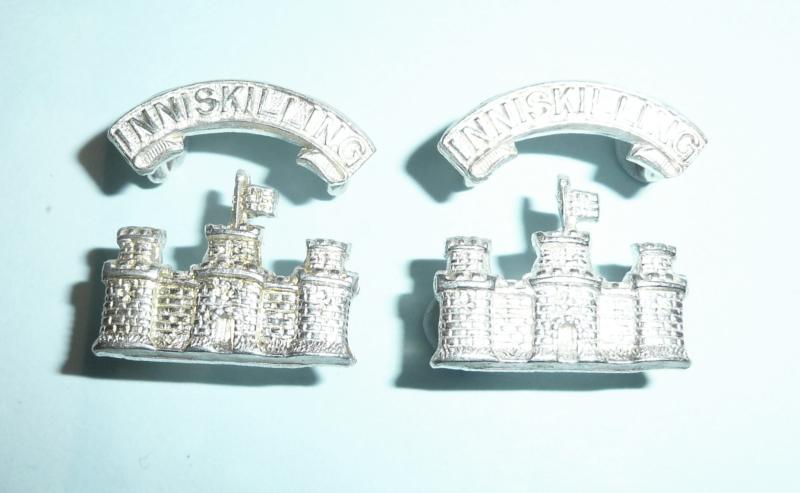 Inniskilling Fusiliers Officers 4 Part Silver Plated Collar Badge Set