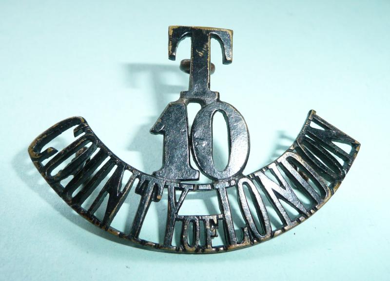 T / 10 / County of London One Piece Blackened Brass Shoulder Title